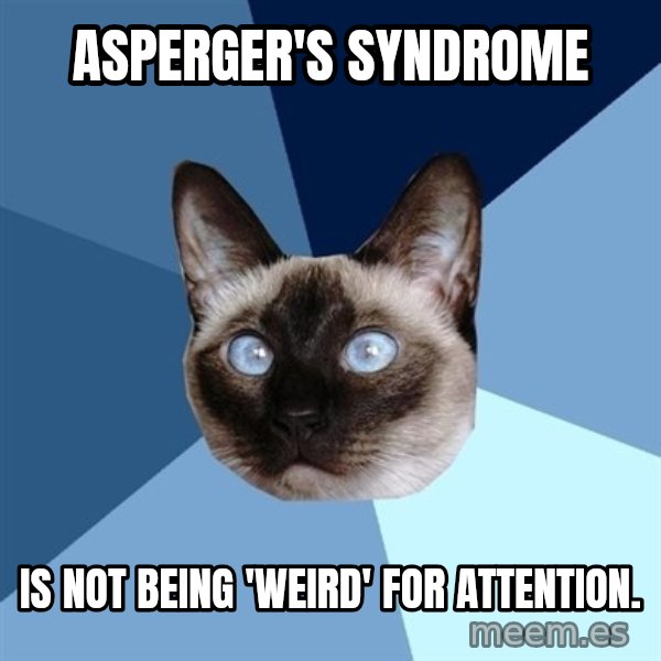 Chronic Illness Cat meme: Asperger's Syndrome / is not being 'weird' for attention.