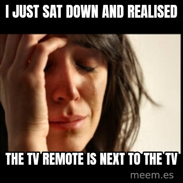 First World Problems meme: I just sat down and  realised / the tv remote is next to the tv