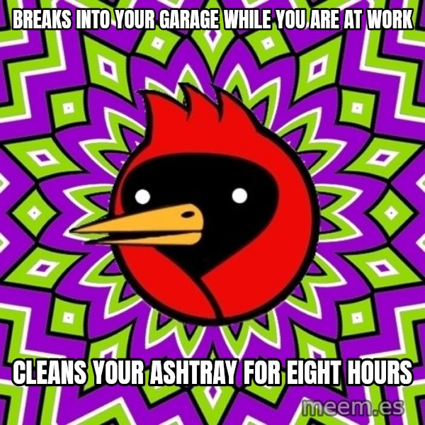 Omsk Crow meme: breaks into your garage while you are at work / cleans your ashtray for eight hours