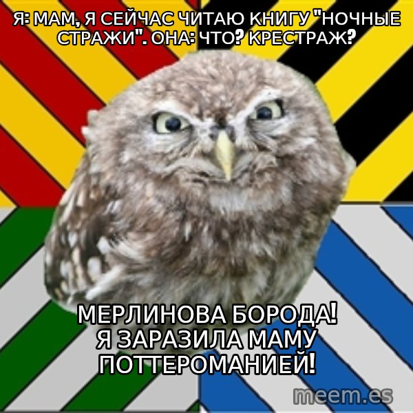 JEALOUS POTTEROMAN meme: Я: Мам, я сейчас читаю книгу "ночные стражи". Она: Что? крестраж? / Мерлинова борода! Я заразила маму поттероманией!