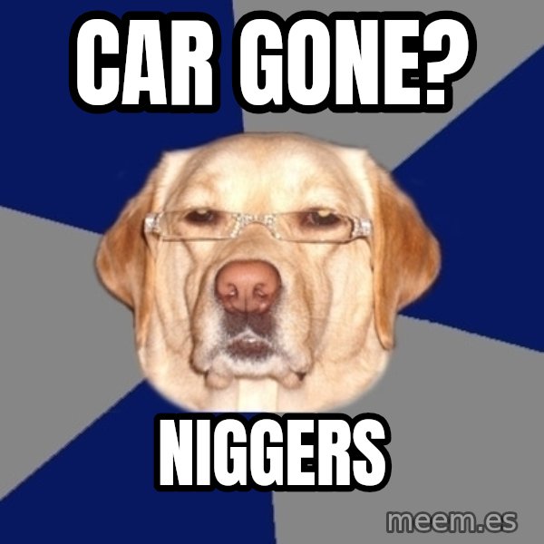 Racist Dawg meme: car gone? / niggers