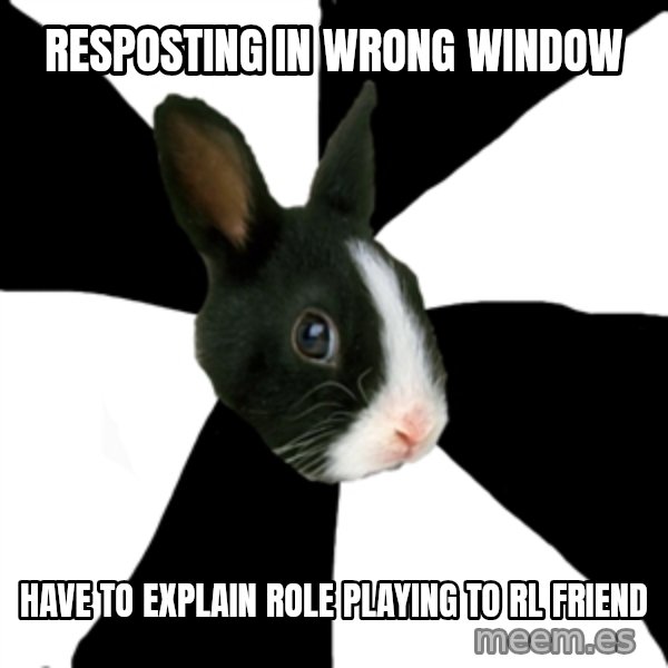 Roleplaying Rabbit meme: RESPOSTING IN WRONG WINDOW / have to explain role playing to rl friend