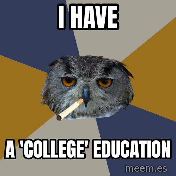 Art Student Owl meme: I have / A 'College' education
