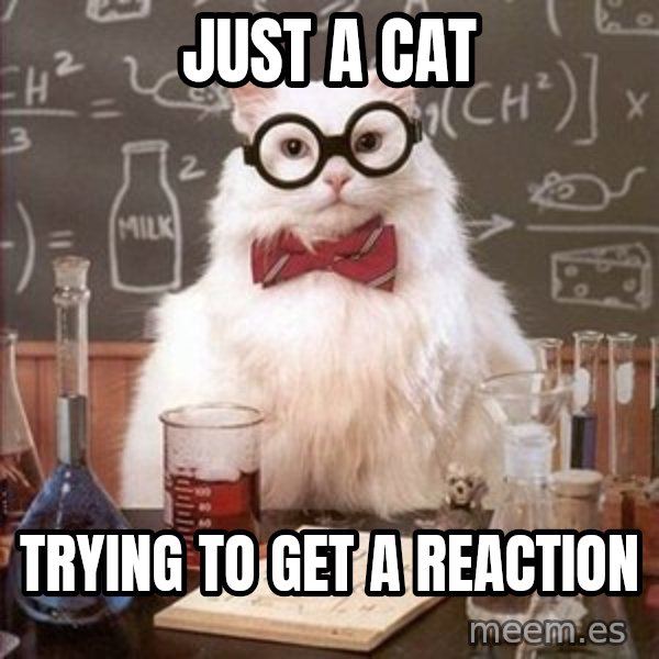 Chemistry Cat meme: Just a cat / trying to get a reaction