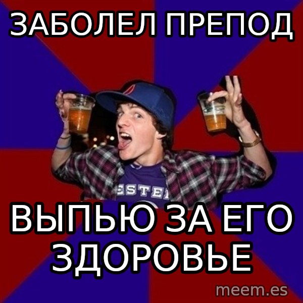 Sunny Student meme: заболел препод / выпью за его здоровье