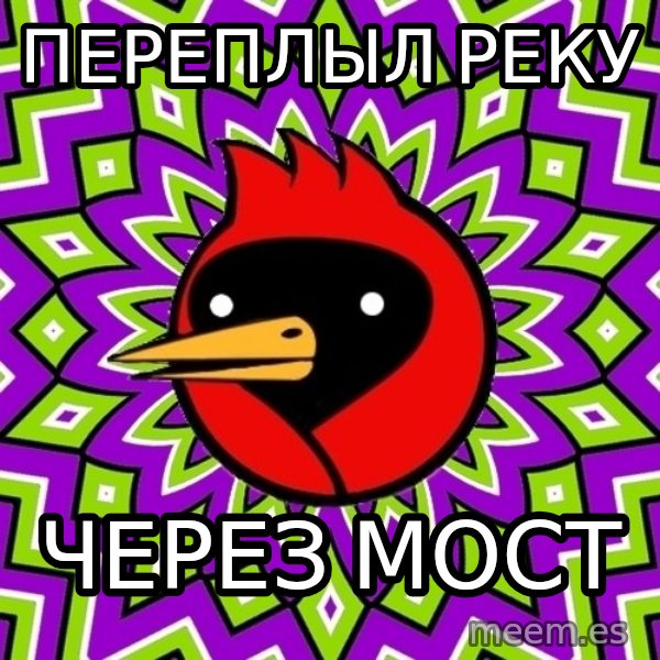 Omsk Crow meme: переплыл реку / через мост