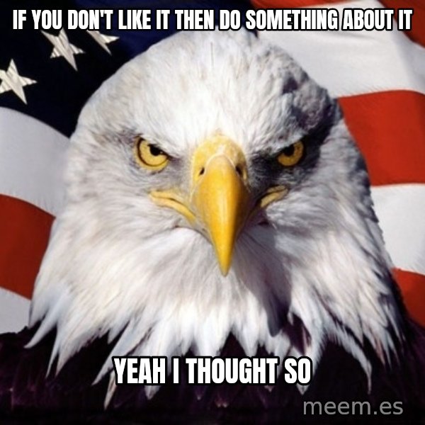 American Pride Eagle meme: if you don't like it then do something about it / yeah i thought so