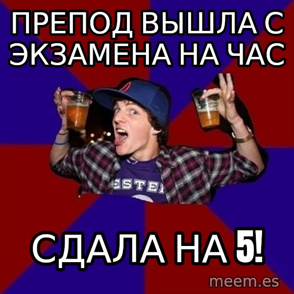 Sunny Student meme: Препод вышла с экзамена на час / сдала на 5!
