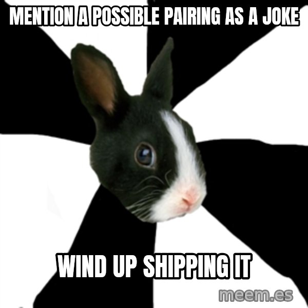 Roleplaying Rabbit meme: Mention a possible pairing as a joke / Wind up shipping it