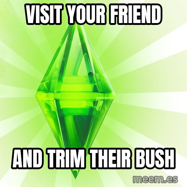 Sims meme: Visit your friend / and trim their bush