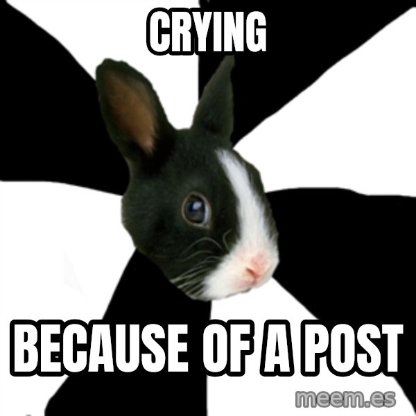 Roleplaying Rabbit meme: CRYING / BECAUSE OF A POST