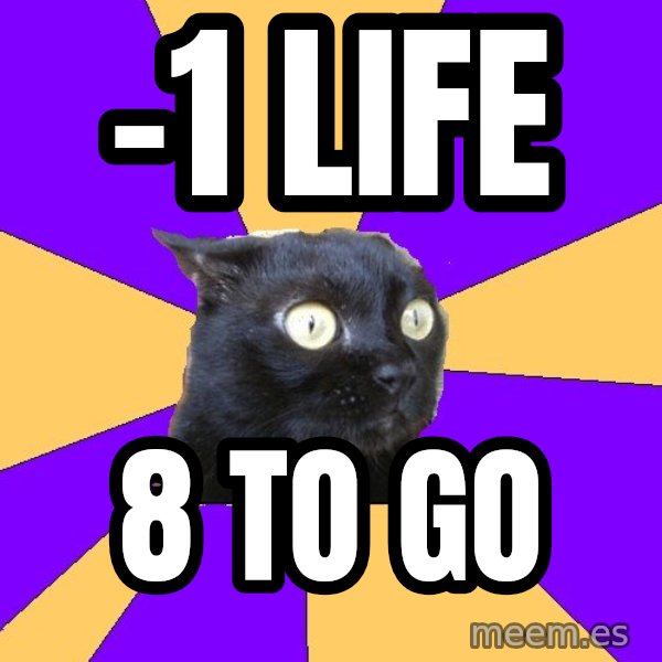 Anxiety Cat meme: -1 LIFE / 8 TO GO