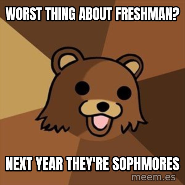 Pedobear meme: Worst thing about Freshman? / NExt year they're sophmores