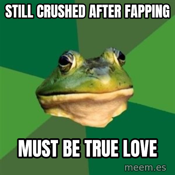 Foul Bachelor Frog meme: StiLL crushed after fapping / must be true love
