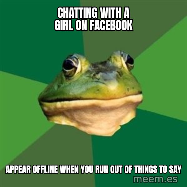 Foul Bachelor Frog meme: Chatting with a girl on facebook / appear offline when you run out of things to say