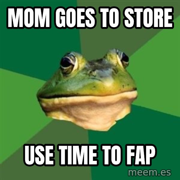 Foul Bachelor Frog meme: mom goes to store / use time to fap