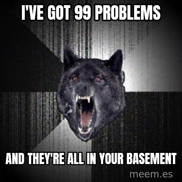 Insanity Wolf meme: i've got 99 problems / and they're all in your basement