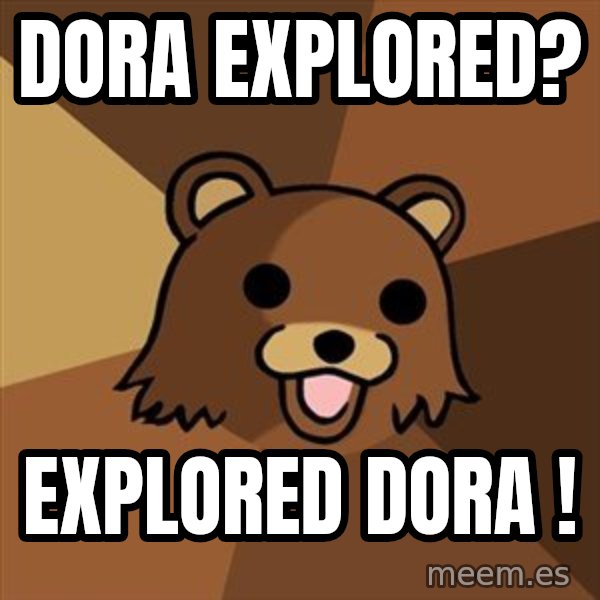 Pedobear meme: DORA EXPLORED? / EXPLORED DORA !