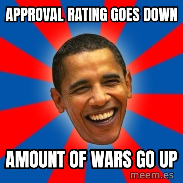 Obama meme: Approval rating goes down / amount of wars go up