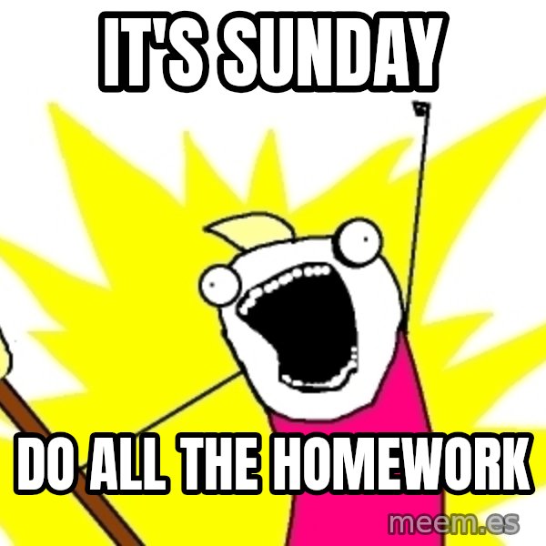 X ALL THE THINGS meme: It's sunday / do all the homework