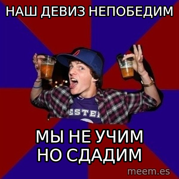 Sunny Student meme: наш девиз  непобедим / мы не учим  но сдадим