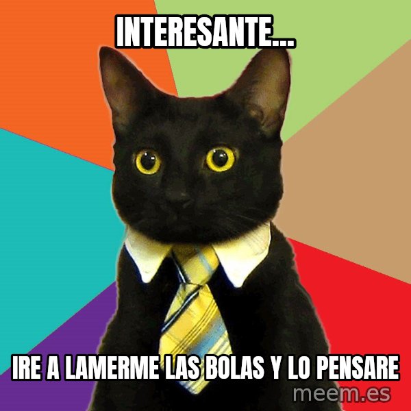 Business Cat meme: interesante... / ire a lamerme las bolas y lo pensare