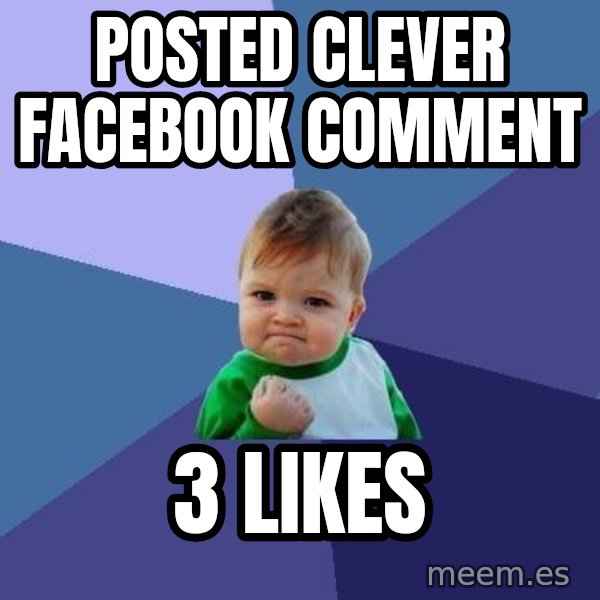 Success Kid meme: posted clever facebook comment / 3 likes