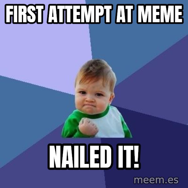 Success Kid meme: First attempt at Meme / nailed it!