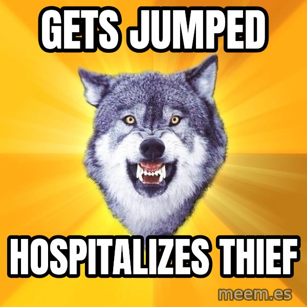 Courage Wolf meme: Gets jumped / hospitalizes thief