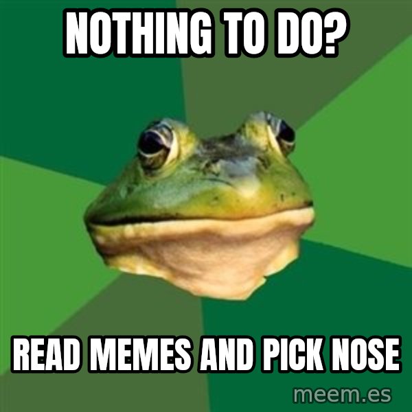 Foul Bachelor Frog meme: Nothing to do? / Read memes and pick nose