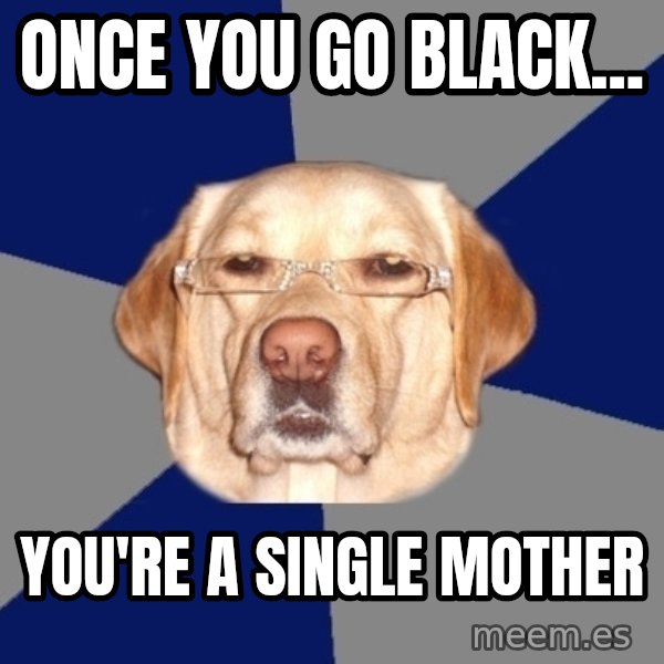 Racist Dog meme: once you go black... / you're a single mother