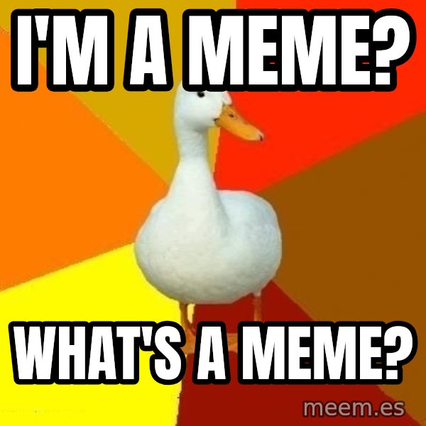 Technologically Impaired Duck meme: I'm a meme? / What's a meme?