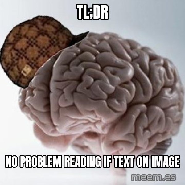 Scumbag Brain meme: TL;DR / no problem reading if text on image