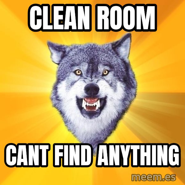 Courage Wolf meme: clean room / cant find anything