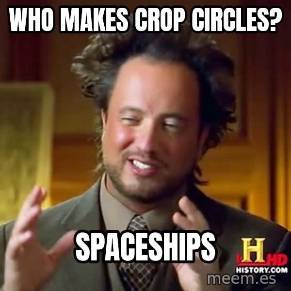 Giorgio A Tsoukalos Hair meme: WHO MAKES CROP CIRCLES? / SPACESHIPS
