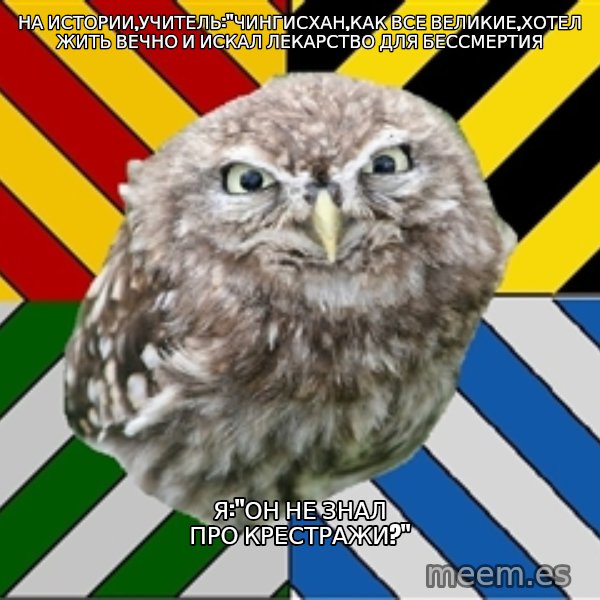 JEALOUS POTTEROMAN meme: на истории,учитель:"чингисхан,как все великие,хотел жить вечно и искал лекарство для бессмертия / я:"он не знал про крестражи?"