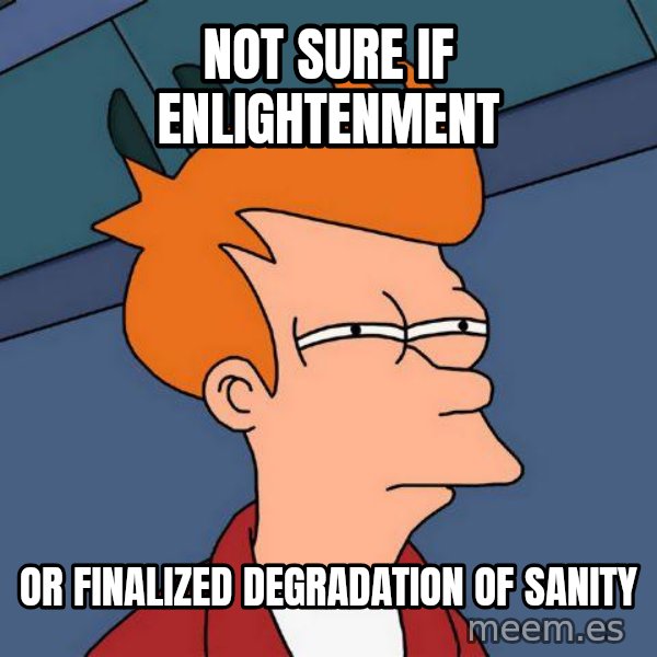Futurama Fry meme: Not sure if enlightenment / or finalized degradation of sanity