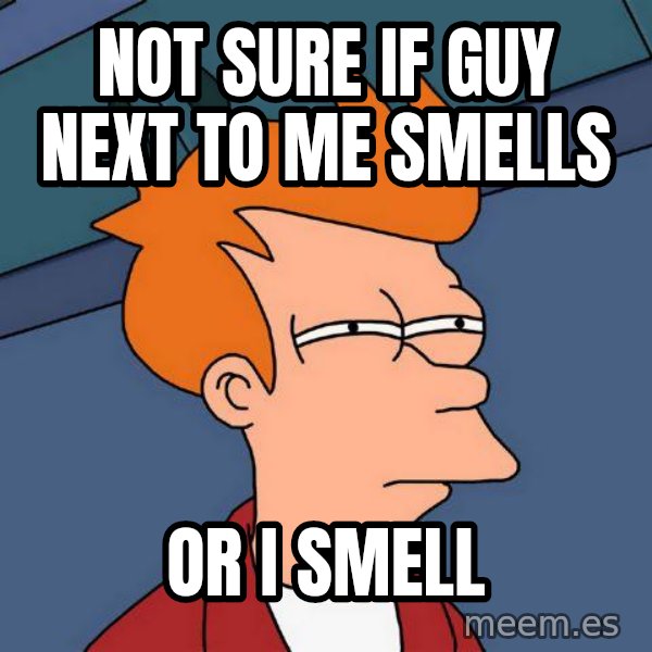Futurama Fry meme: Not sure if guy next to me smells / or i smell