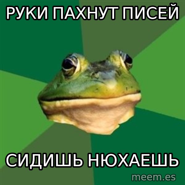 Foul Bachelor Frog meme: руки пахнут писей / сидишь нюхаешь
