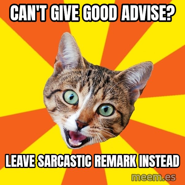 Bad Advice Cat meme: can't give good advise? / leave sarcastic remark instead