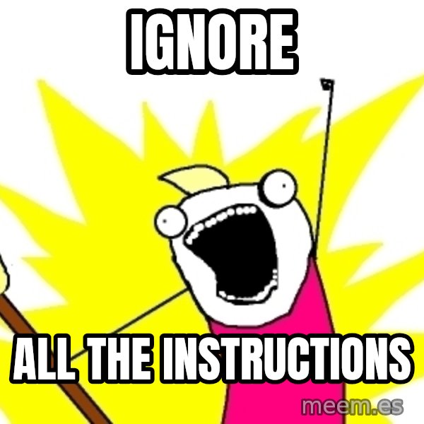 X ALL THE THINGS meme: ignore / all the instructions