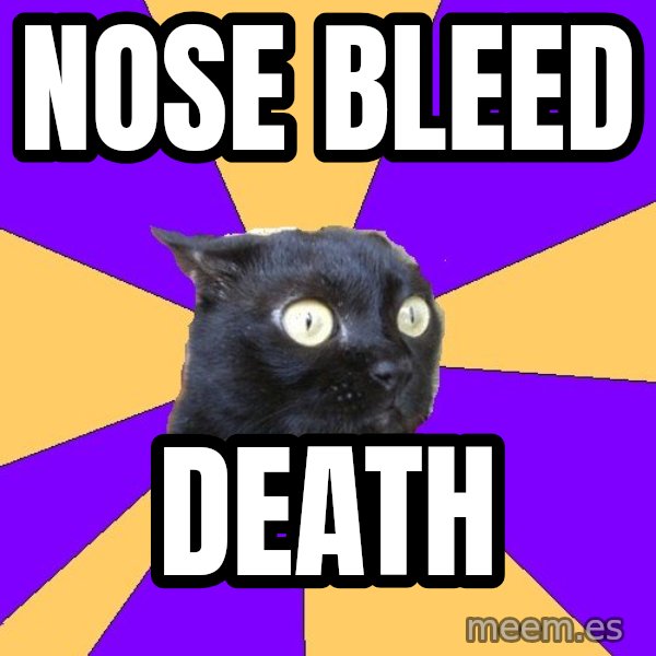 Anxiety Cat meme: nose bleed / death