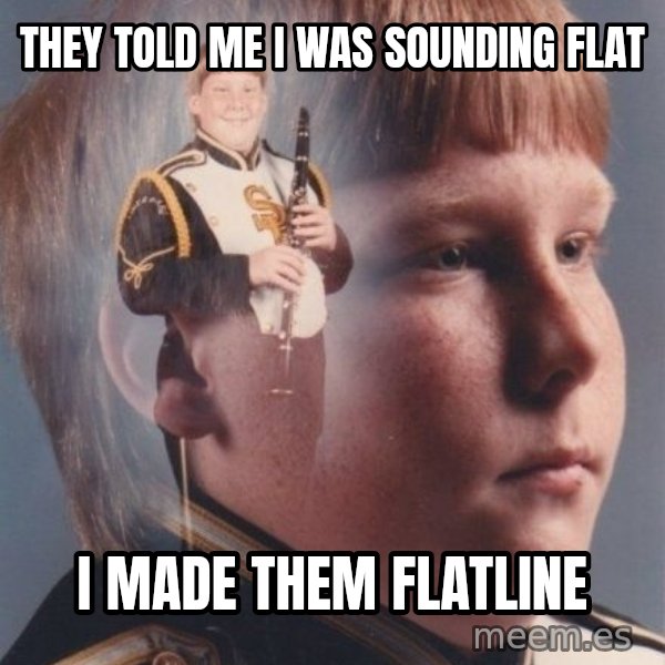 PTSD Clarinet Boy meme: they told me i was sounding flat / i made them flatline