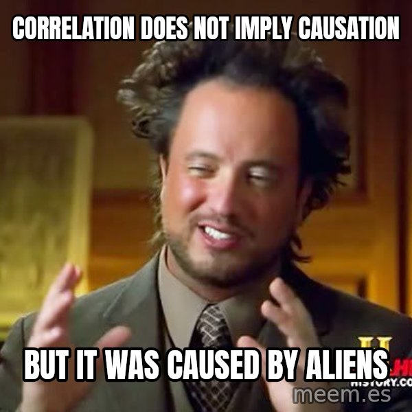 Ancient Aliens meme: Correlation does not imply causation / but it was caused by aliens