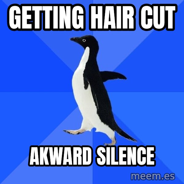 Socially Awkward Penguin meme: Getting hair cut / Akward SILENCE