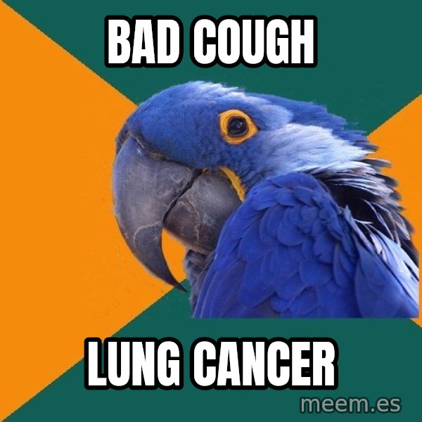 Paranoid Parrot meme: Bad cough / lung cancer