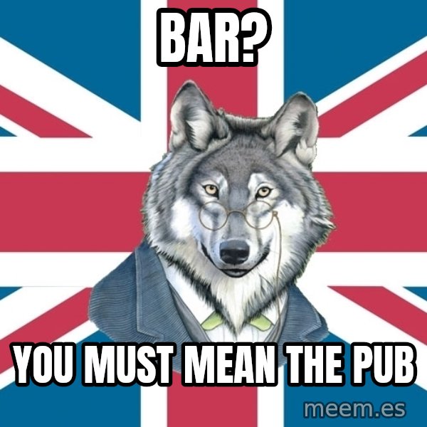 Sir Courage Wolf Esquire meme: Bar? / You must mean the pub