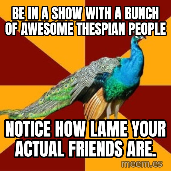 Thespian Peacock meme: Be in a show with a bunch of awesome thespian people / notice how lame your actual friends are.