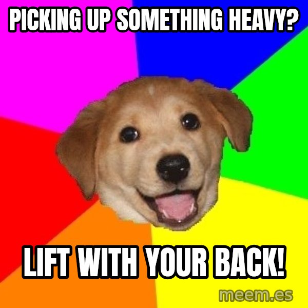 Advice Dog meme: picking up something heavy? / lift with your back!