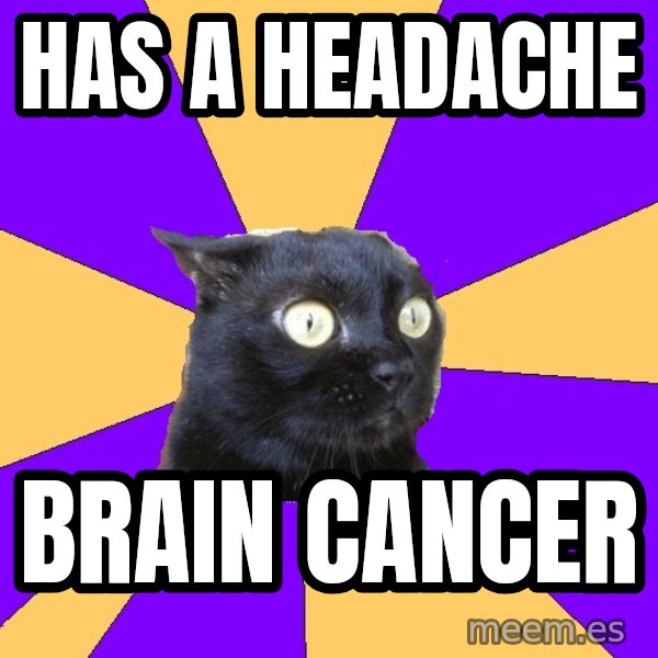 Anxiety Cat meme: has a headache / brain cancer